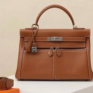 H LIMITED EDITION GOLD SWIFT LEATHER LAKIS KELLY 25 PHW contrast stitching